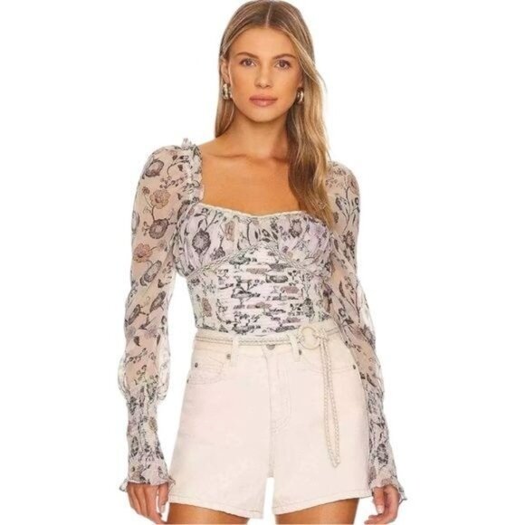 Free People Brunch Date Bodysuit Floral Coquette Cottagecore Dainty Feminine S - Picture 3 of 10